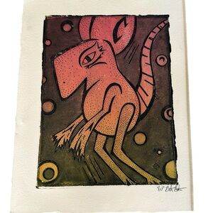 Original Linocut Print - “Rat” Signed Modern Art Illustration